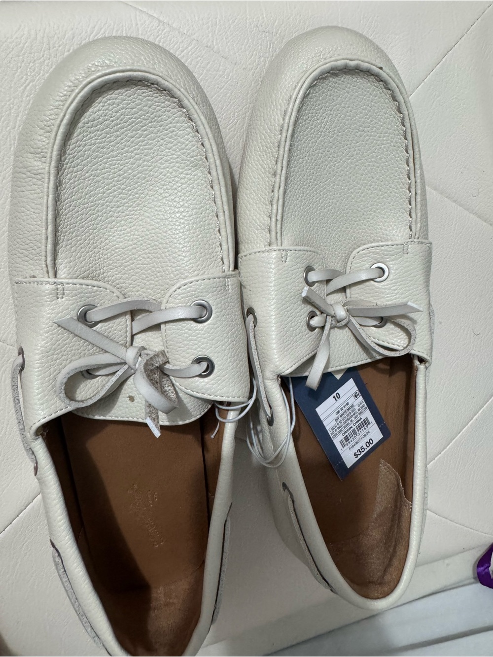 Men's White Slip-On Boat Shoes with Lace Accent
